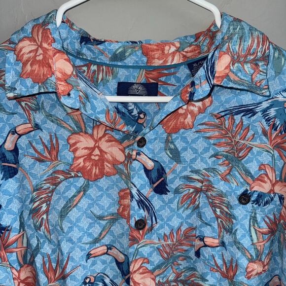 Havana Jim Blue Hawaiian Shirt Men’s XL Toucan Tropical Floral Bird Paradise - Picture 8 of 8